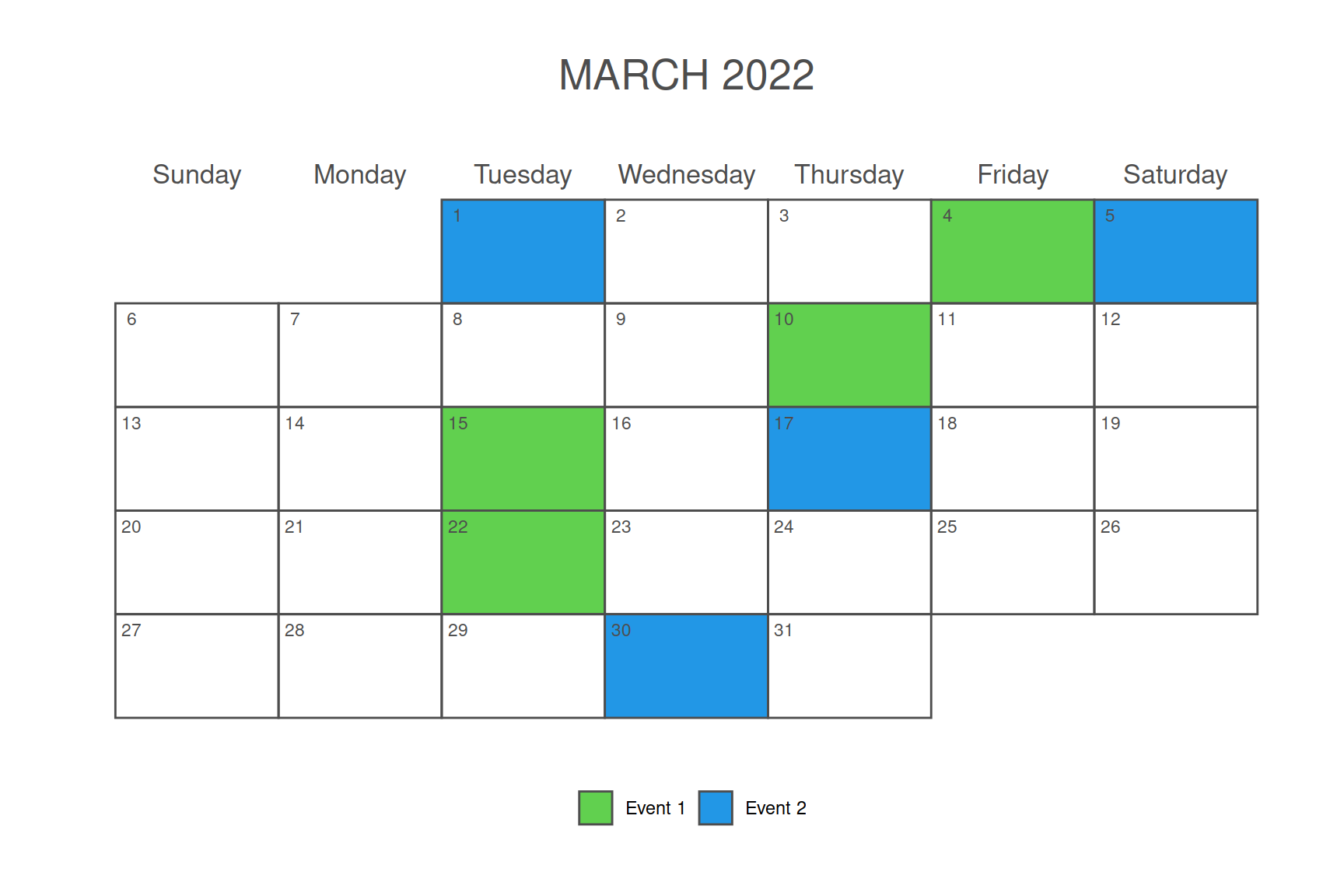 Adding events to a monthly calendar