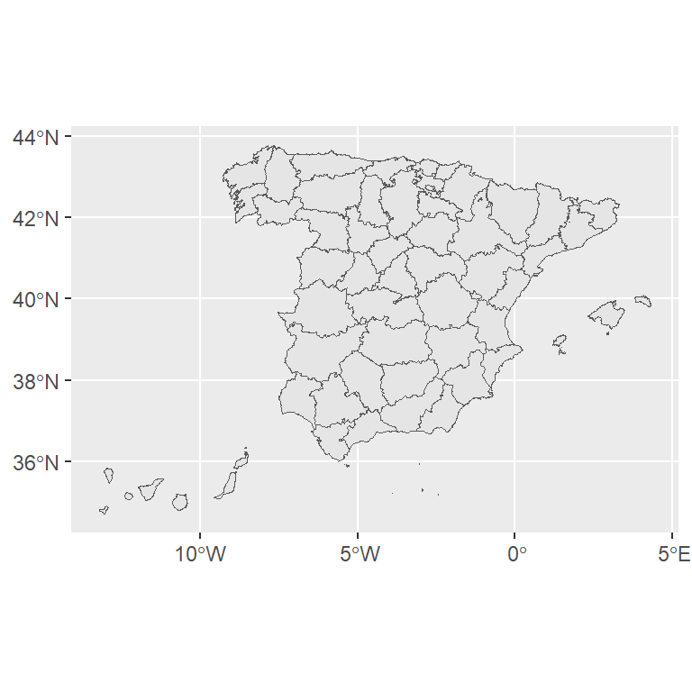 Base map of Spain in ggplot2 with mapSpain package