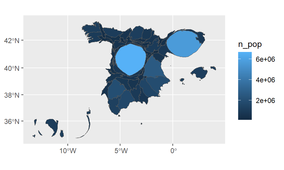 Basic cartogram in ggplot2 with filled regions