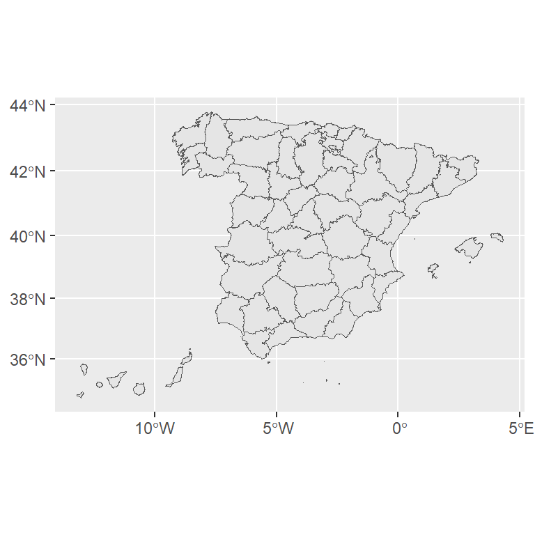 Spain map with the Mercator projection. EPSG code: 3857