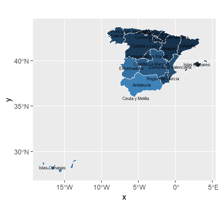 Texts in a ggplot2 map