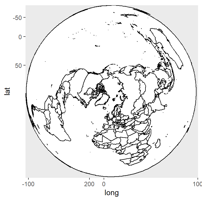 Fish eye map projection in ggplot2