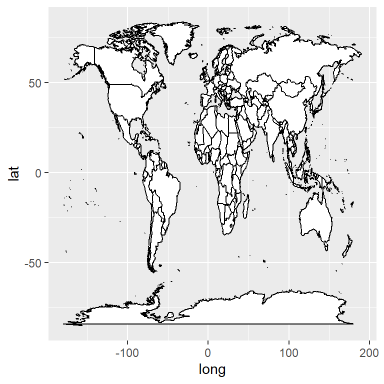 Default world map in ggplot2