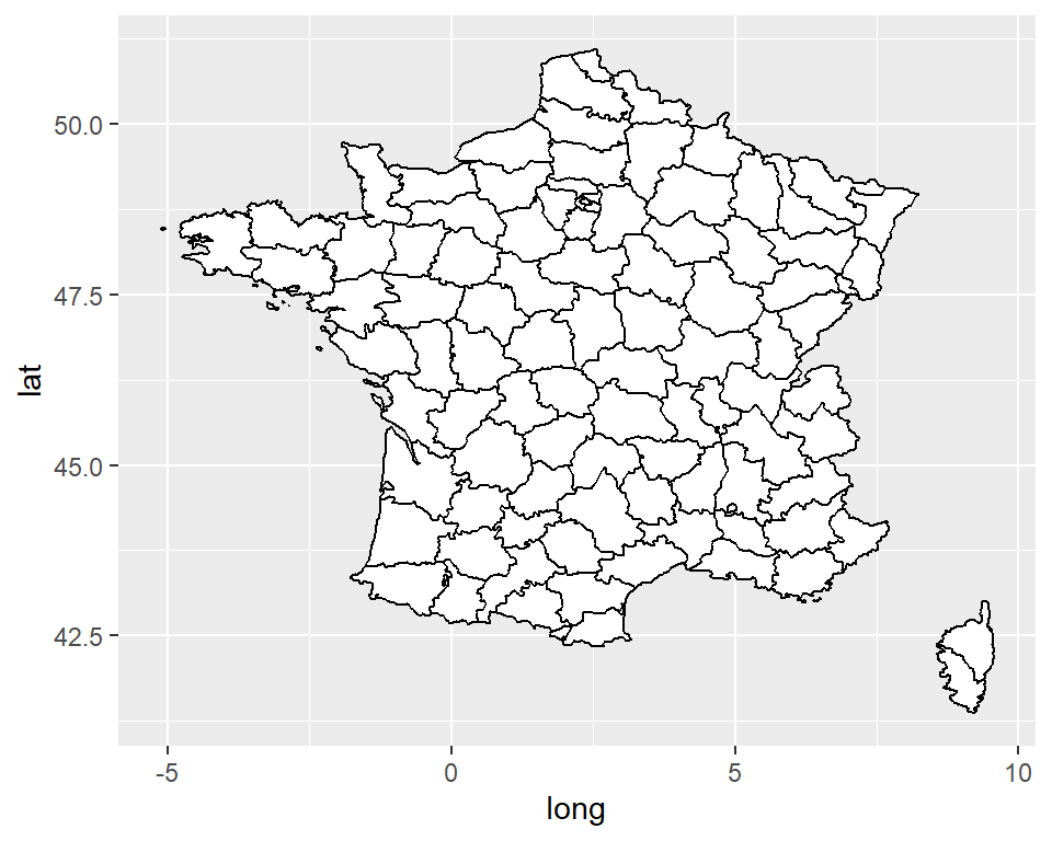 Mapa por defecto de Francia en ggplot2